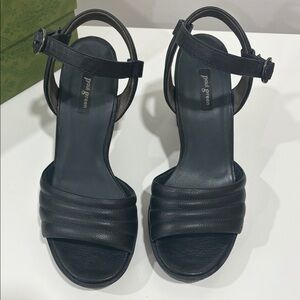 Paul Green Leslie Black Leather Strappy Platform Ankle-Heel Sandals